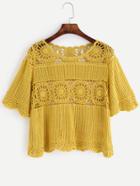Romwe Yellow Hollow Out Crochet Top
