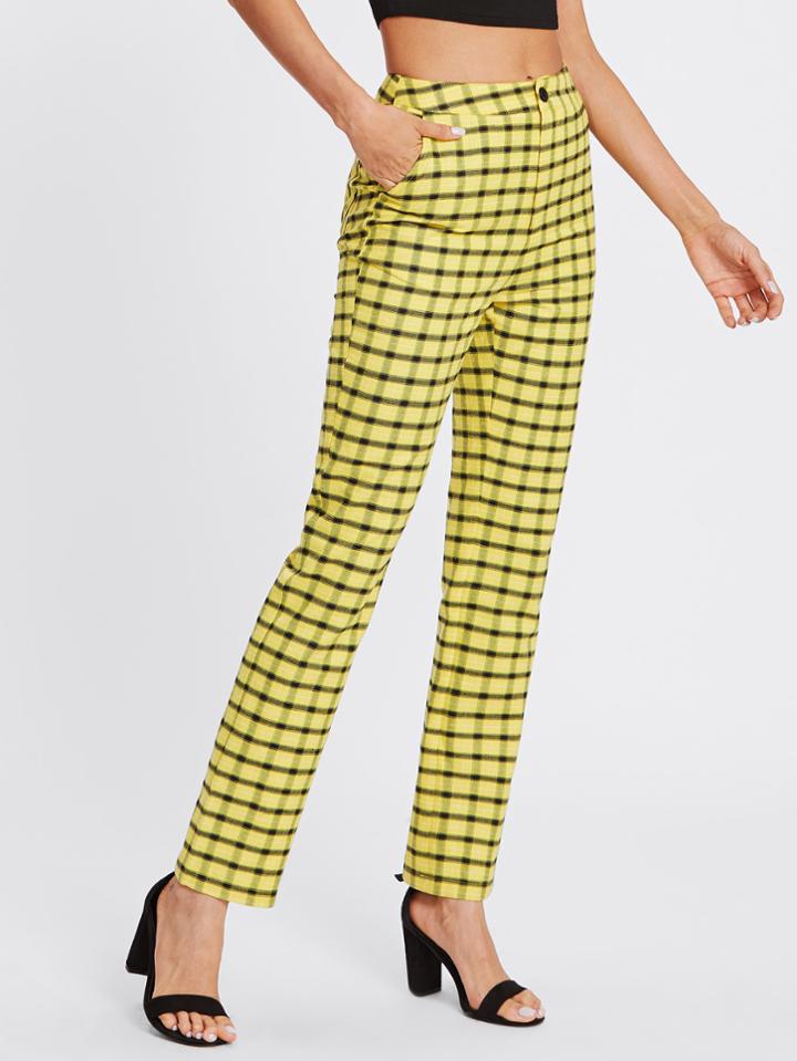 Romwe Tartan Boot Cut Pants