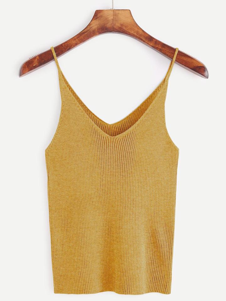 Romwe Spaghetti Strap V Neck Ribbed Knit Cami Top