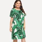 Romwe Plus Scoop Neck Tropic Print Dress