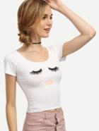 Romwe White Close Eye Print Slim Fit T-shirt