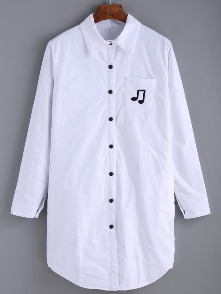 Romwe Lapel Note Embroidered Long Blouse