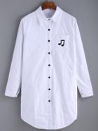 Romwe Lapel Note Embroidered Long Blouse