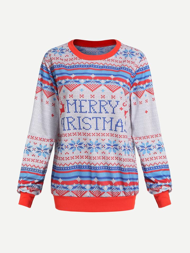 Romwe Merry Christmas Knit Sweater