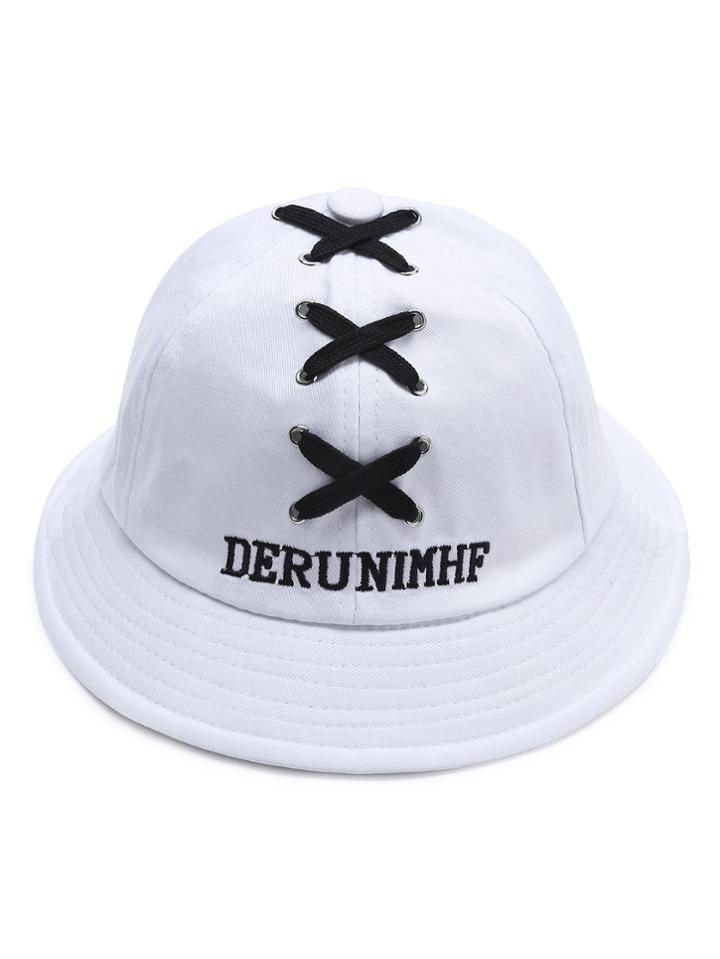 Romwe White Lace Up Design Wide Brim Hat