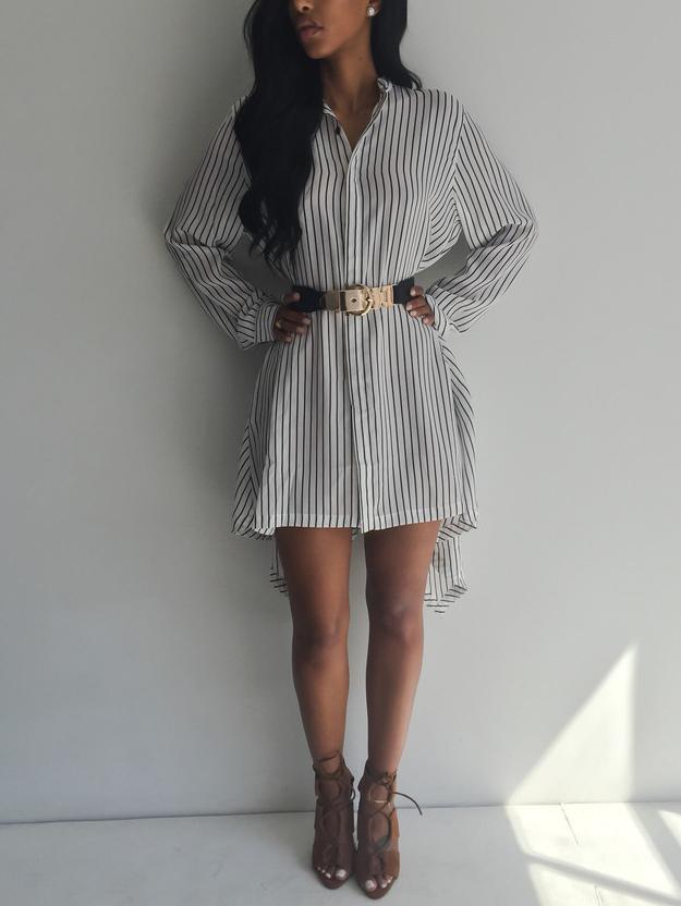 Romwe High Low Vertical Striped Shirt Dress