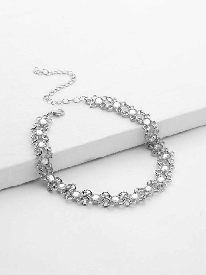 Romwe Rhinestone Embellished Flower Choker