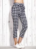 Romwe Black Checkerboard Self Tie Crop Skinny Pants