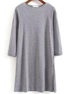 Romwe Raglan Sleeve Split Grey Tshirt Dress