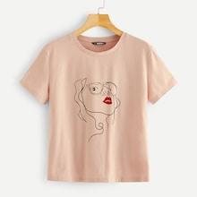 Romwe Figure Print Round Neck T-shirt