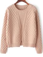 Romwe Plaid Hem Split Pink Knit Sweater
