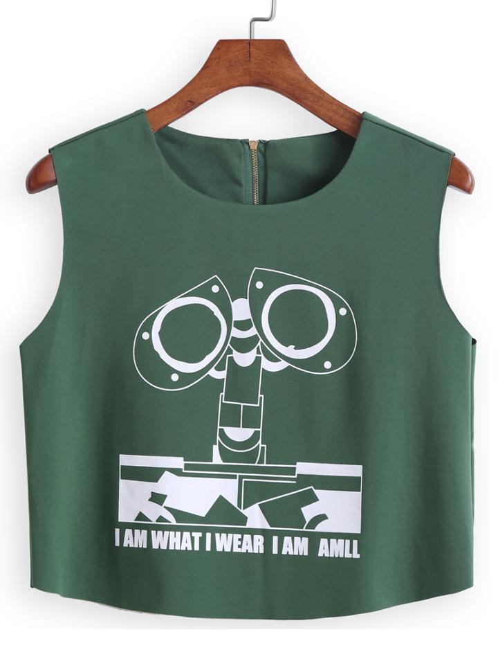Romwe Robot Print Slim Tank Top