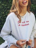 Romwe Letter Embroidered Crop Sweatshirt