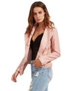 Romwe Pink Long Sleeve Lapel Zipper Jackets