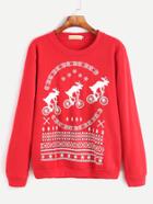 Romwe Red Christmas Print Sweatshirt