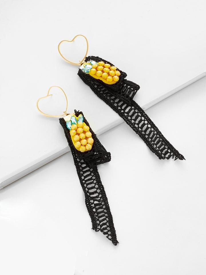 Romwe Rhinestone Pineapple Heart Hoop Earrings