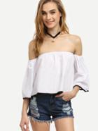 Romwe White Contrast Trim Off The Shoulder Top