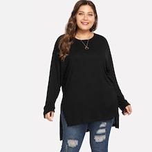 Romwe Plus High Low Hem Slit Tee