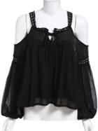 Romwe Off The Shoulder Puff Sleeve Hollow Black Top