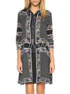 Romwe Multicolor Long Sleeve Lapel Vintage Print Dress