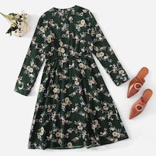 Romwe Floral Print Single Breasted Dress