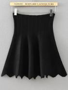 Romwe Scalloped Hem Jersey Flare Black Skirt