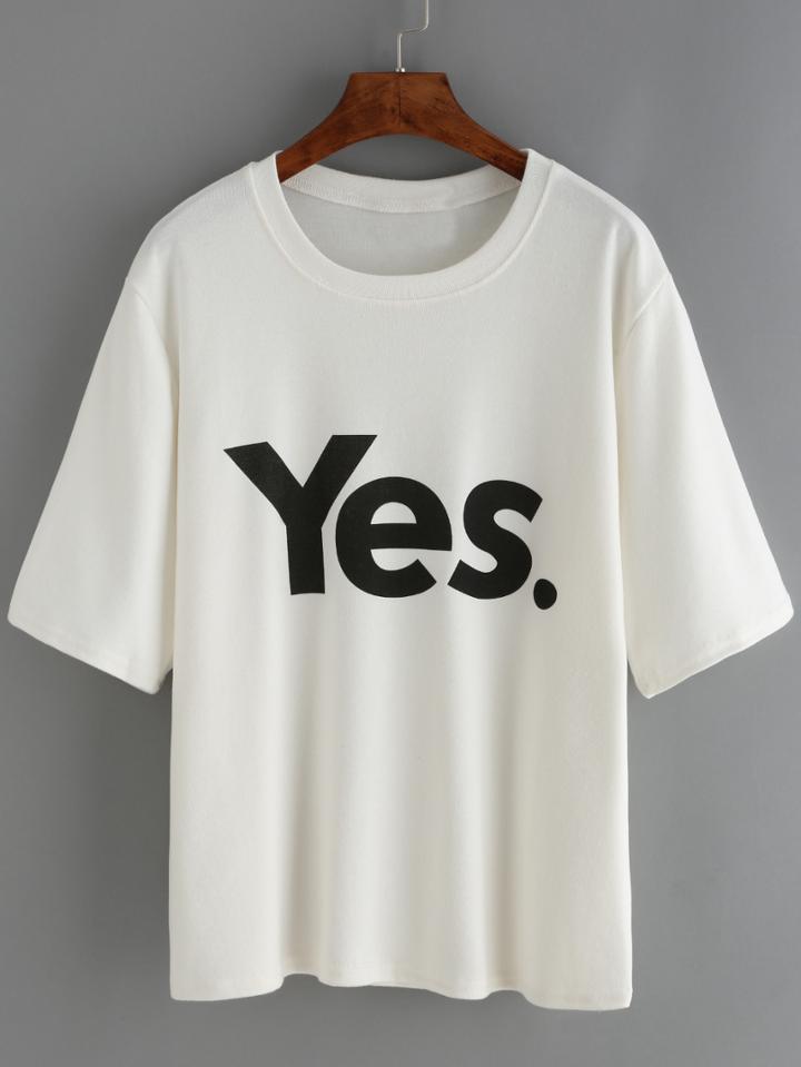 Romwe Letter Print Loose White T-shirt