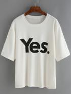 Romwe Letter Print Loose White T-shirt