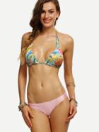 Romwe Multicolor Tropical Print Mix And Match Bikini Set