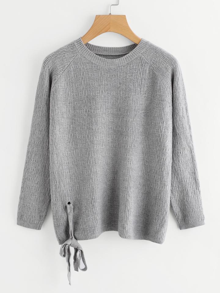 Romwe Tie Detail Raglan Sleeve Textured Jumper