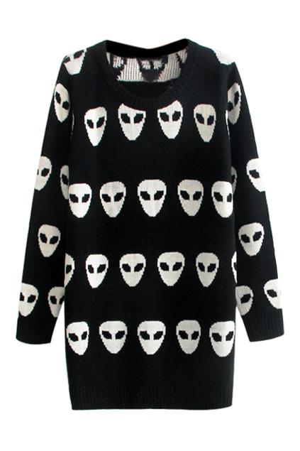 Romwe Alien Knitted Black Jumper