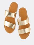 Romwe Metallic Duo Strap Sandals Gold