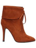 Romwe Camel Lace Up High Heeled Boots