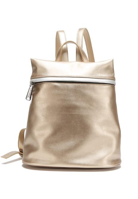 Romwe Champagne Zipper Pu Backpacks