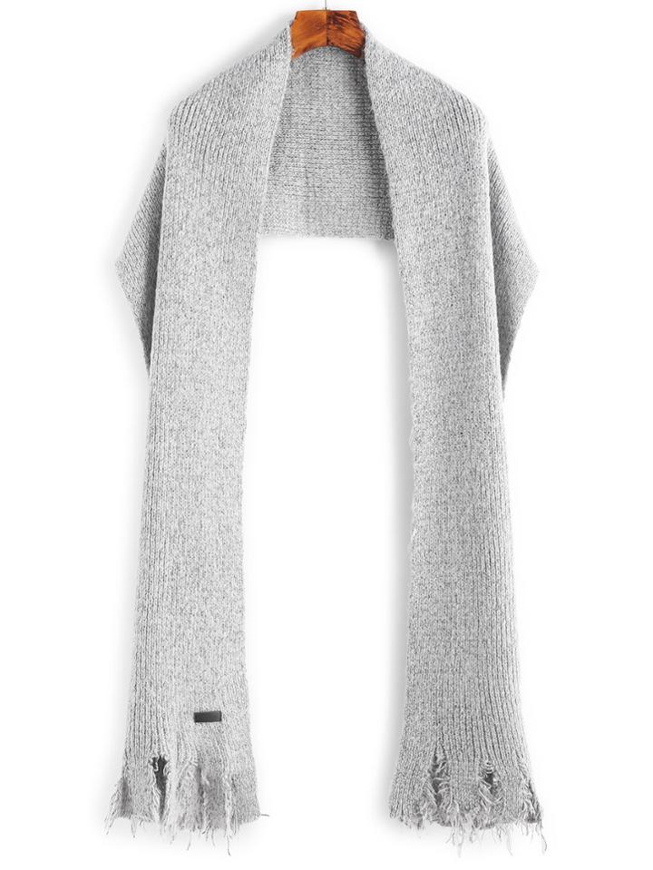 Romwe Grey Raw Edge Knit Textured Long Scarf