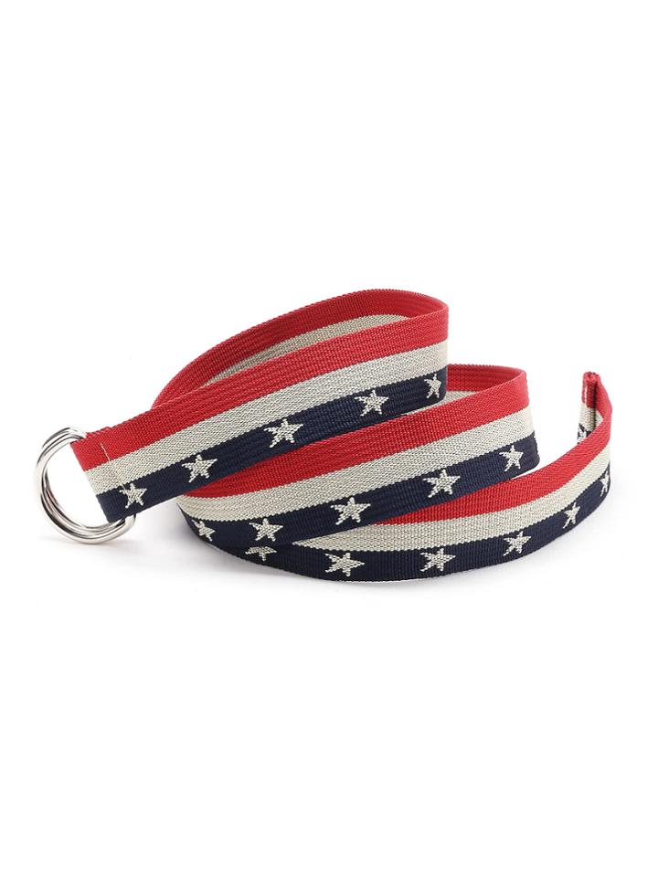Romwe Color Block Star Print Double D-ring Belt