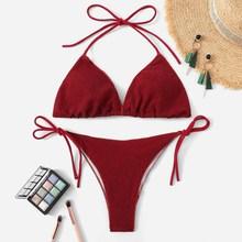 Romwe Triangle Top With Tie Side Bikini Set
