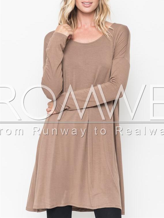 Romwe Nude Round Neck Casual Dress