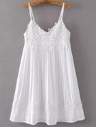 Romwe White Spaghetti Strap Contrast Lace Dress