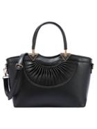Romwe Faux Leather Pleated Handbag With Strap - Black