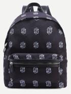 Romwe Black Paisley Print Star Studded Canvas Backpack
