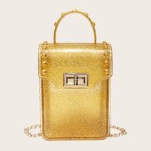Romwe Twist Lock Glitter Chain Bag