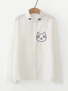 Romwe Cat Embroidered Shirt