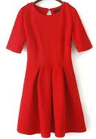 Romwe Red Short Sleeve Pleated Slim Dress