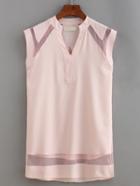 Romwe V-neck Mesh Insert Tank Top - Pink