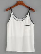 Romwe White Contrast Trim Pocket Front Cami Top
