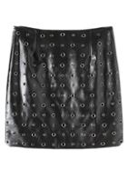Romwe Black Zipper Back Hole Pu Leather Skirt