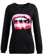Romwe Lip Print Black Sweatshirt