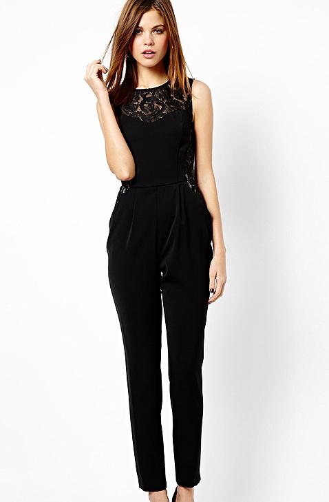 Romwe Sleeveless Lace Sheer Jumpsuit