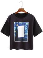 Romwe Tree Print Black T-shirt